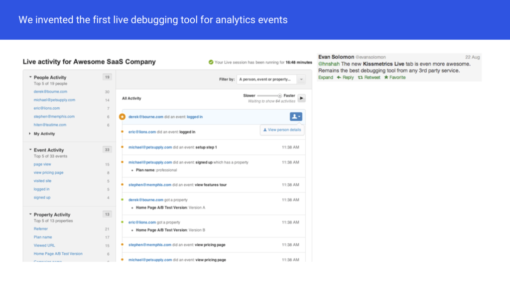 KISSmetrics live debugger