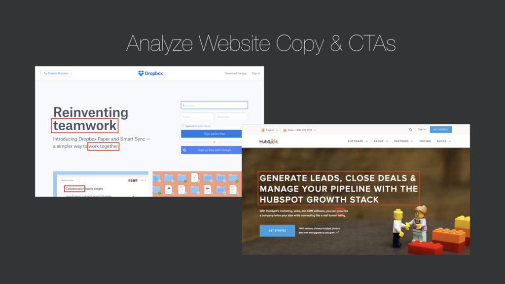 Analyze website copy and CTAs